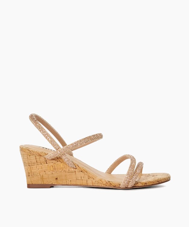 dune london Kalia - Blush Embellished Strap Cork Wedge Sandals