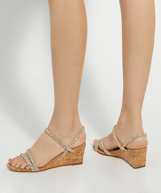 Dune London Kalia - Gold Embellished Strap Cork Wedge Sandals