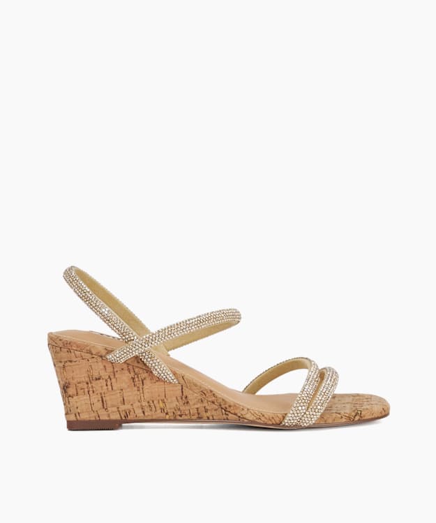 dune london Kalia - Gold Embellished Strap Cork Wedge Sandals