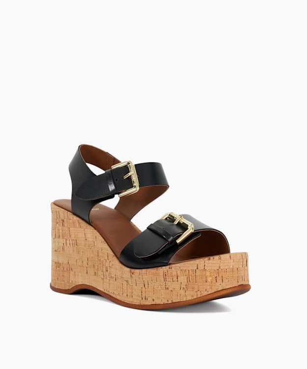 Dune London Kamia - Black Open Toe Wedge Heel Sandals