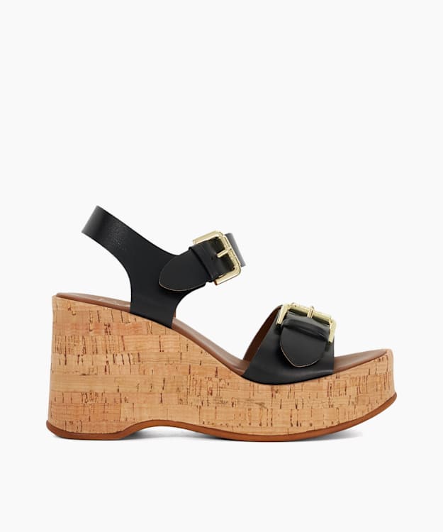 dune london Kamia - Black Open Toe Wedge Heel Sandals