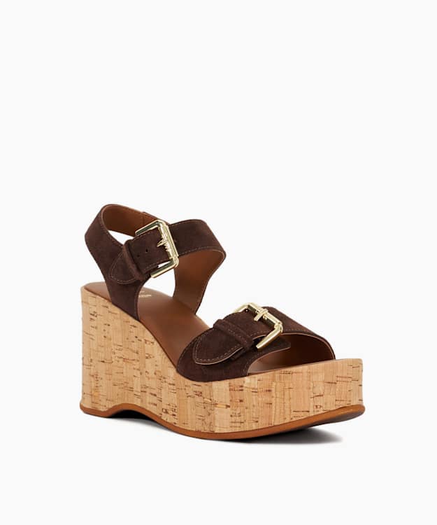 Dune London Kamia - Brown Open Toe Wedge Heel Sandals
