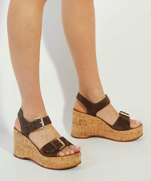 Dune London Kamia - Brown Open Toe Wedge Heel Sandals