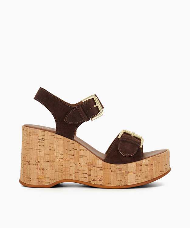 dune london Kamia - Brown Open Toe Wedge Heel Sandals