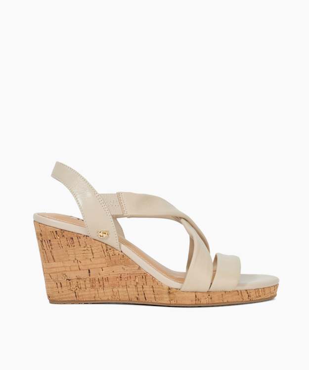 dune london Kamies - Ecru Wide Fit Cork Wedge Heel Shoes