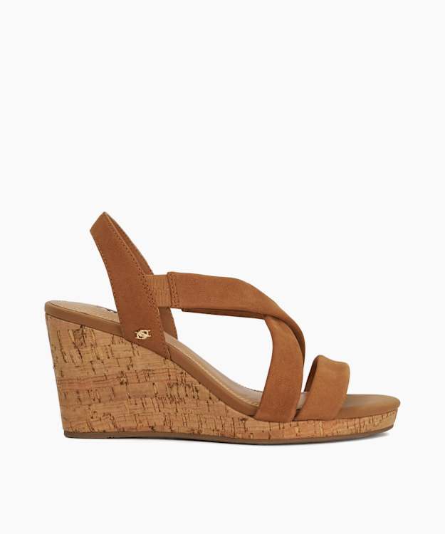 dune london Kamies - Tan Wide Fit Cork Wedge Heel Shoes