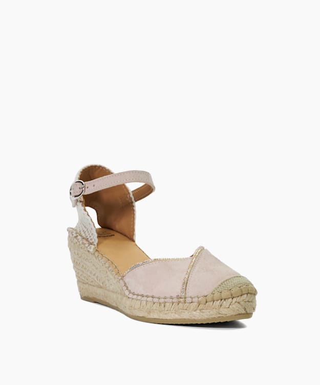 Dune London Kamii - Blush Embellished Raffia Wedge Sandals