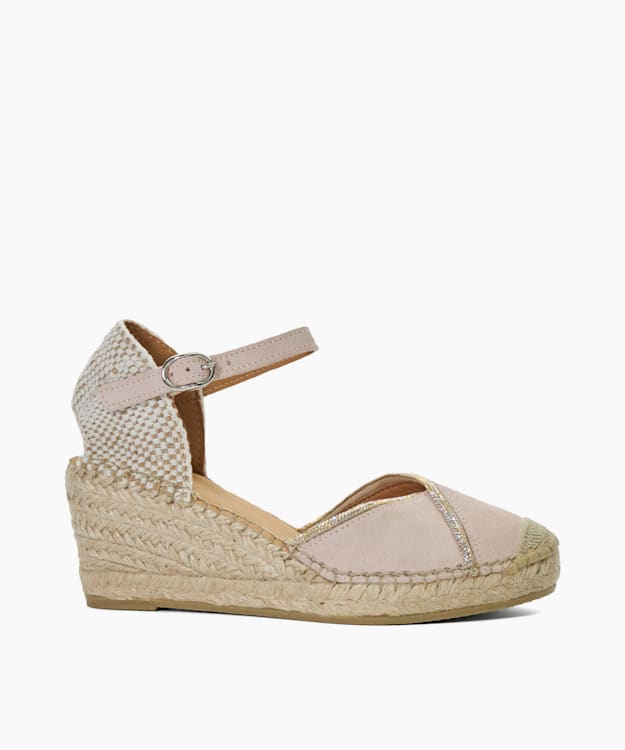 dune london Kamii - Blush Embellished Raffia Wedge Sandals