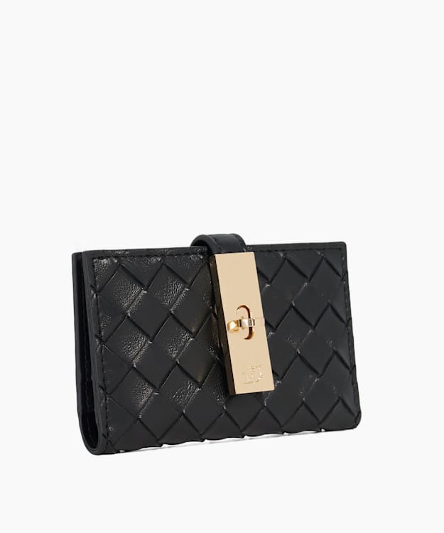 Dune London Kassia - Black Turn Lock Leather Woven Purse