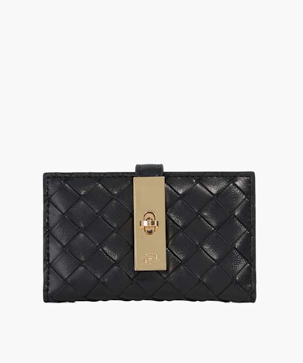 dune london Kassia - Black Turn Lock Leather Woven Purse