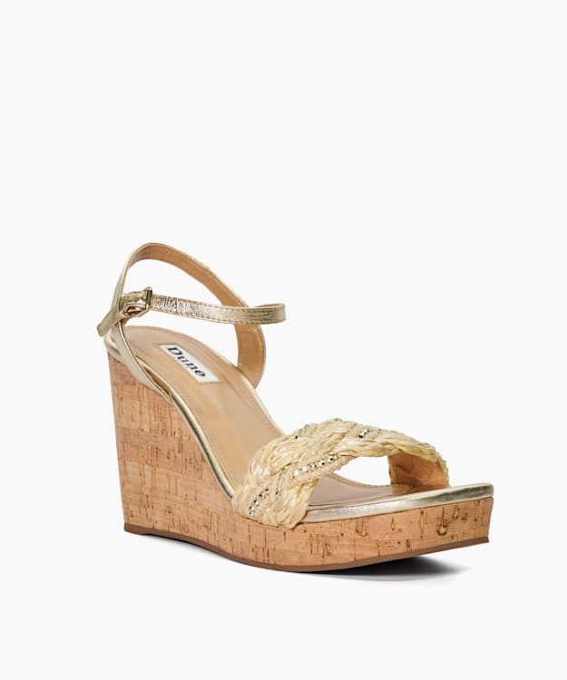Dune London Kastle - Gold Metallic Leather Braided Wedge