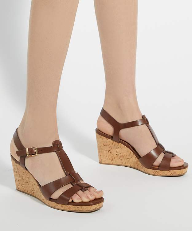 Dune London Kastro - Brown Leather Wide Fit Cork Wedge