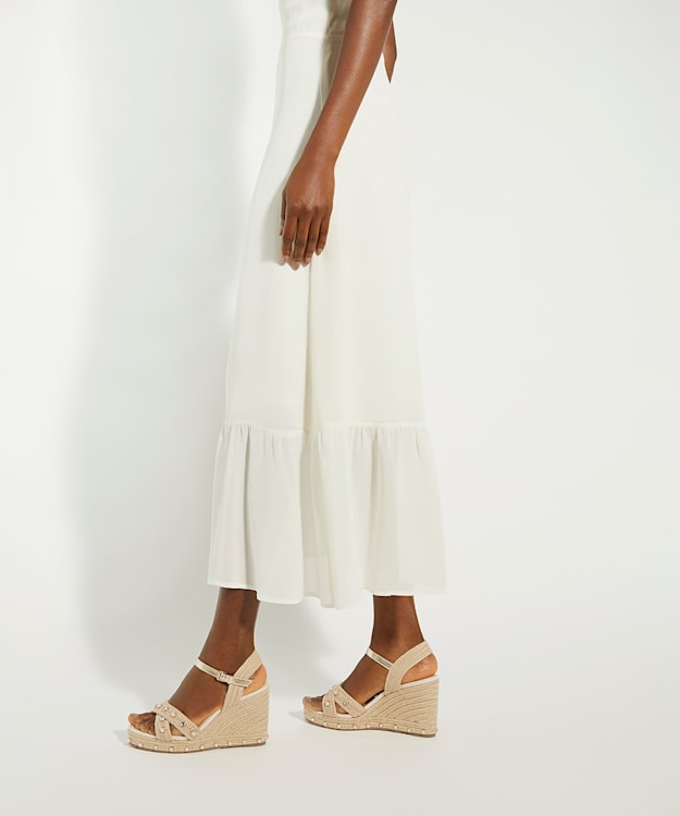 Dune London Kays - Natural Pearl-Strap-Raffia Wedge Sandals