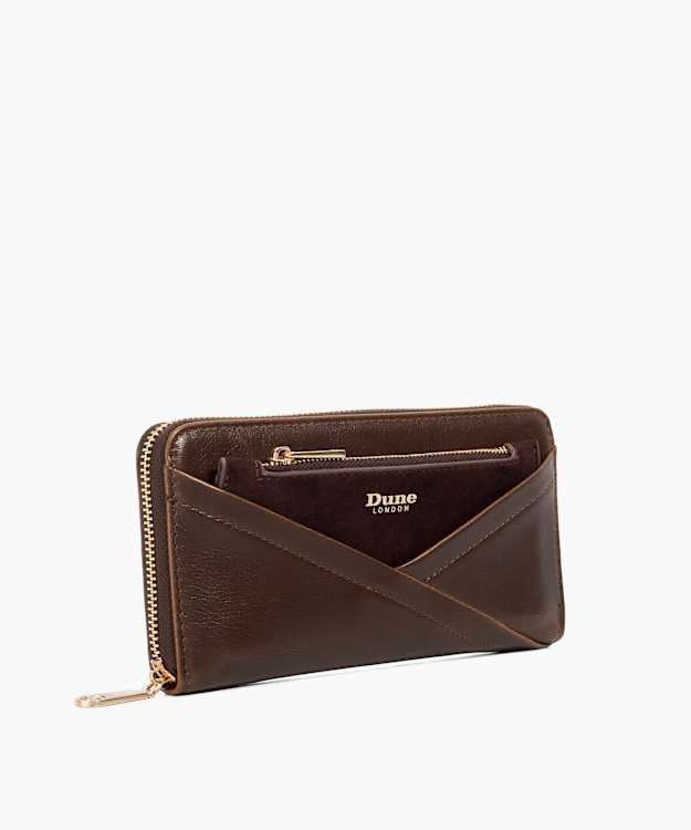 Dune London Kelbey - Dark Brown Crossover Detail Zip Around Purse