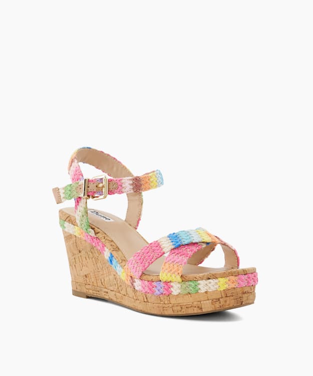 Dune London Kelisa - Multi Braided-Cross-Strap Cork-Wedge Sandals