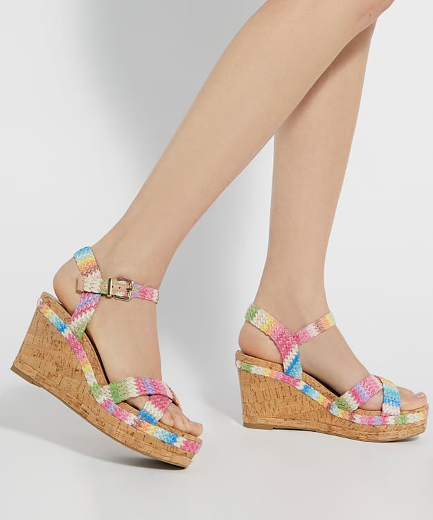 Dune London Kelisa - Multi Braided-Cross-Strap Cork-Wedge Sandals
