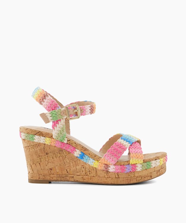 dune london Kelisa - Multi Braided-Cross-Strap Cork-Wedge Sandals