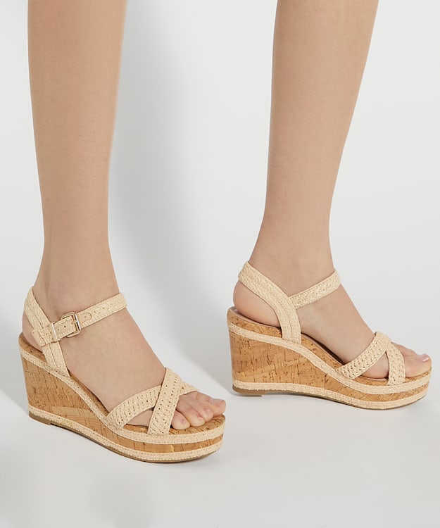 Dune London Kelisa - Natural Braided-Cross-Strap Cork-Wedge Sandals