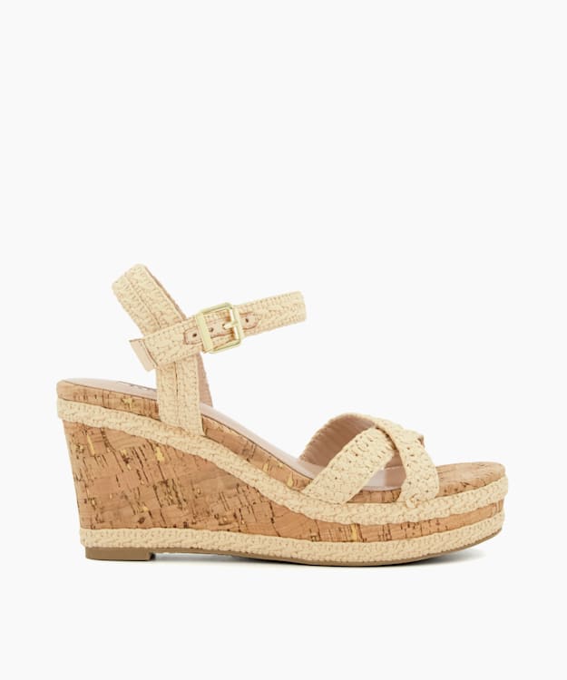 dune london Kelisa - Natural Braided-Cross-Strap Cork-Wedge Sandals