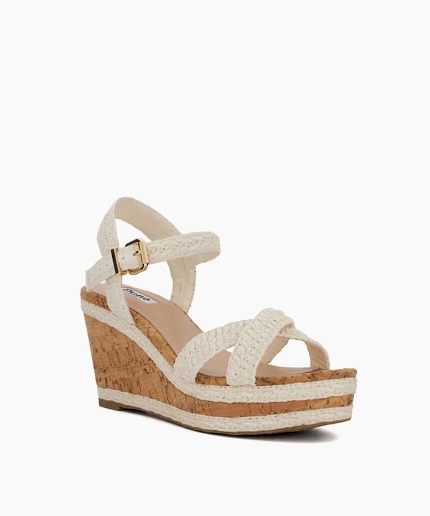 Dune London Kelisa - White Braided-Cross-Strap Cork-Wedge Sandals