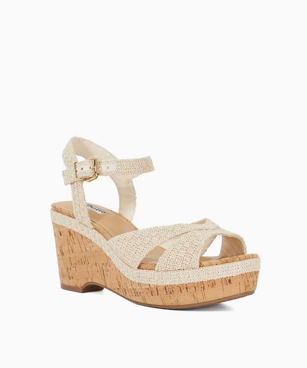 Dune London Kelulu - Ecru Wide Fit Textured Wedge Heels