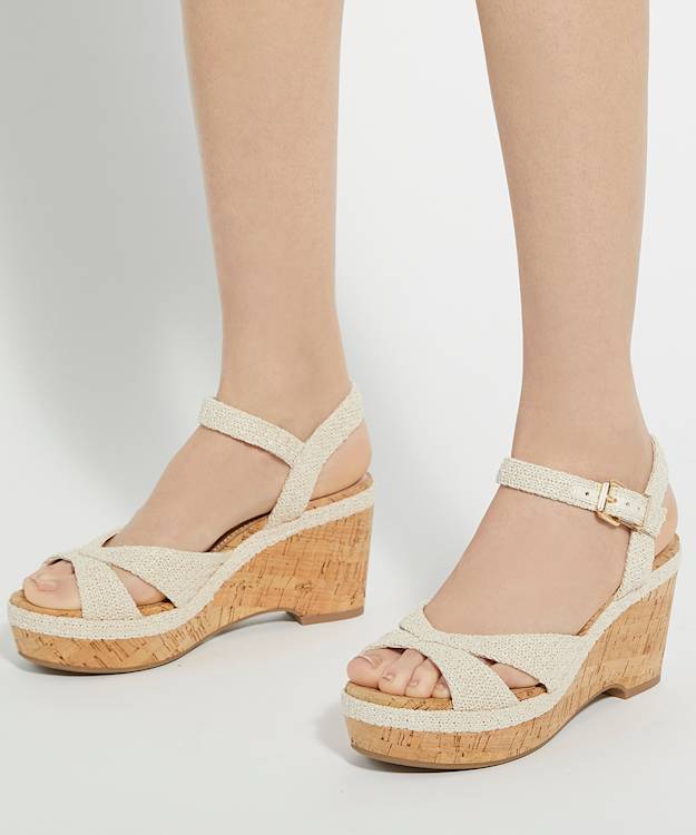 Dune London Kelulu - Ecru Wide Fit Textured Wedge Heels