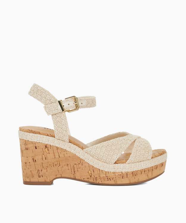 dune london Kelulu - Ecru Wide Fit Textured Wedge Heels