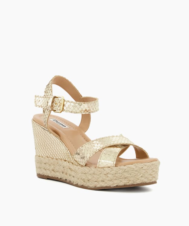 Dune London Kind - Gold Espadrille-Wedge-Heel Sandals