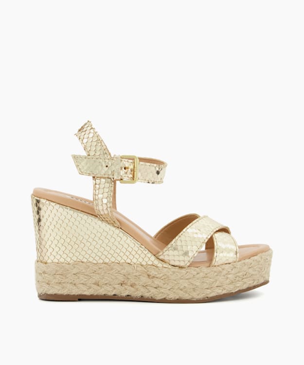 dune london Kind - Gold Espadrille-Wedge-Heel Sandals