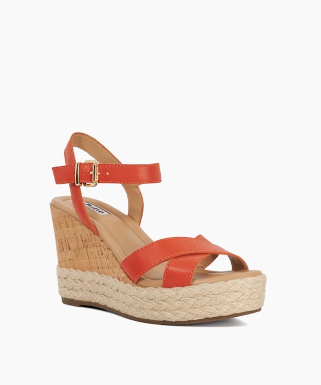 Dune London Kindest - Orange Cork And Woven Wedge Sandals