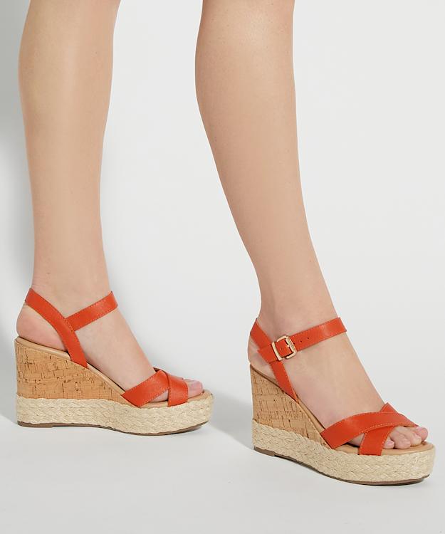 Dune London Kindest - Orange Cork And Woven Wedge Sandals