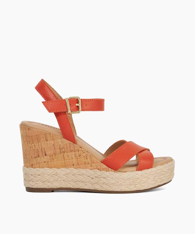 dune london Kindest - Orange Cork And Woven Wedge Sandals
