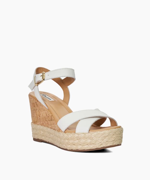 Dune London Kindest - White Cork And Woven Wedge Sandals