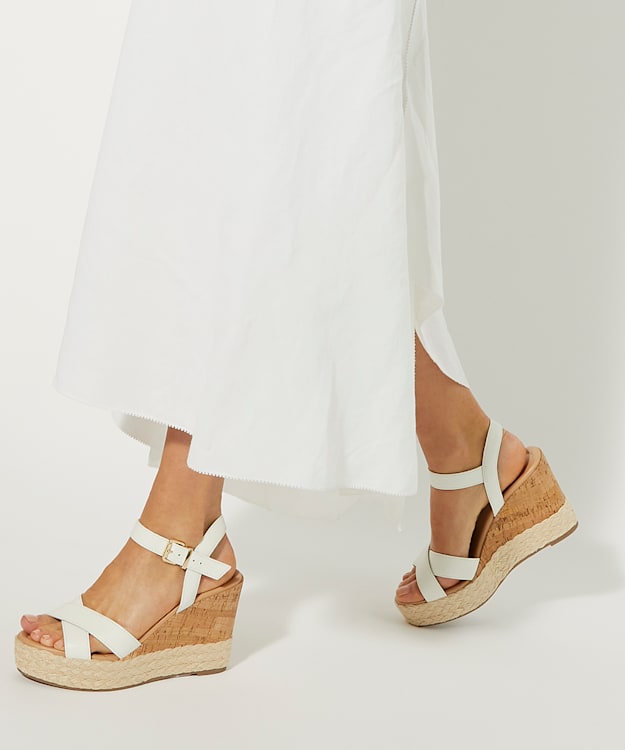 Dune London Kindest - White Cork And Woven Wedge Sandals