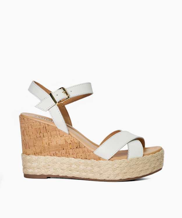 dune london Kindest - White Cork And Woven Wedge Sandals