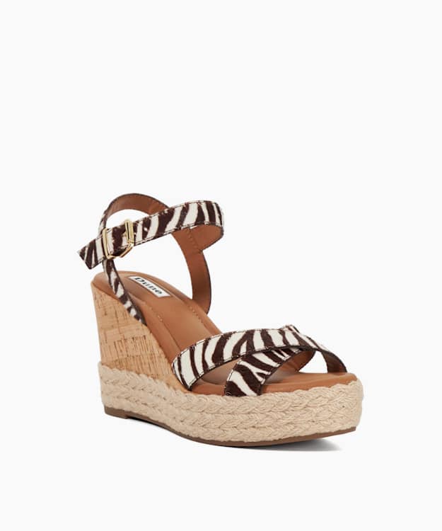 Dune London Kindest - Zebra Cork And Woven Wedge Sandals