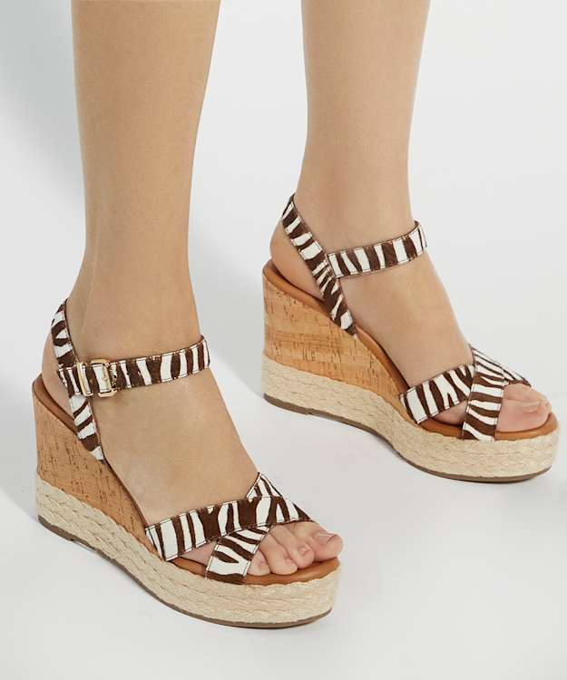 Dune London Kindest - Zebra Cork And Woven Wedge Sandals