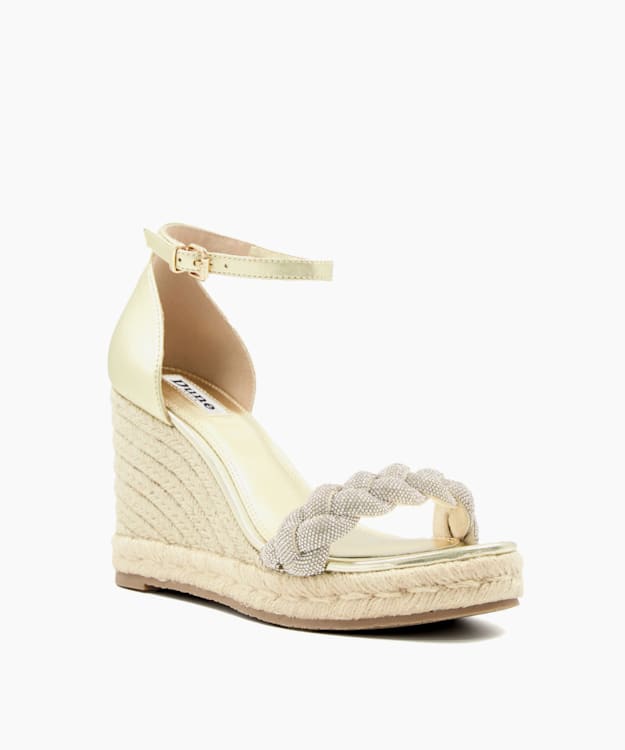 Dune London Kingdom - Gold Diamante-Strap Wedge-Heel Sandals