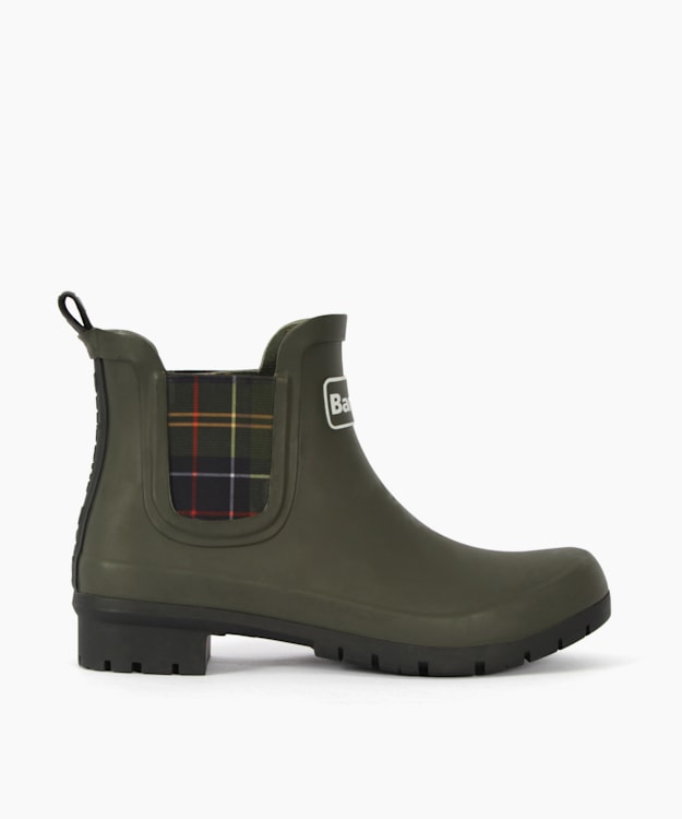 dune london Kingham - Khaki Check Trim Ankle Length Wellies