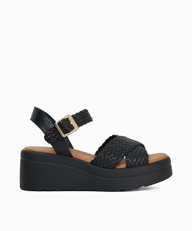 dune london Kinleys - Black Braided Leather Wedge Sandals