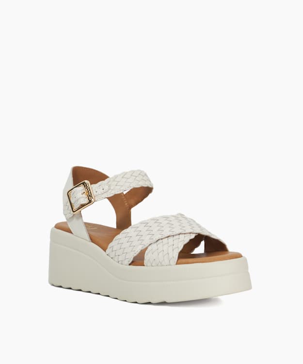 Dune London Kinleys - Ecru Braided Leather Wedge Sandals