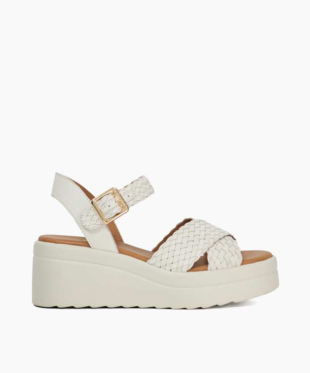 dune london Kinleys - Ecru Braided Leather Wedge Sandals