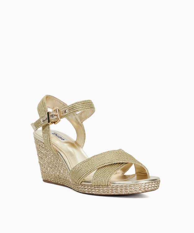 Dune London Kolden - Gold Metallic Braided Wedge Sandals