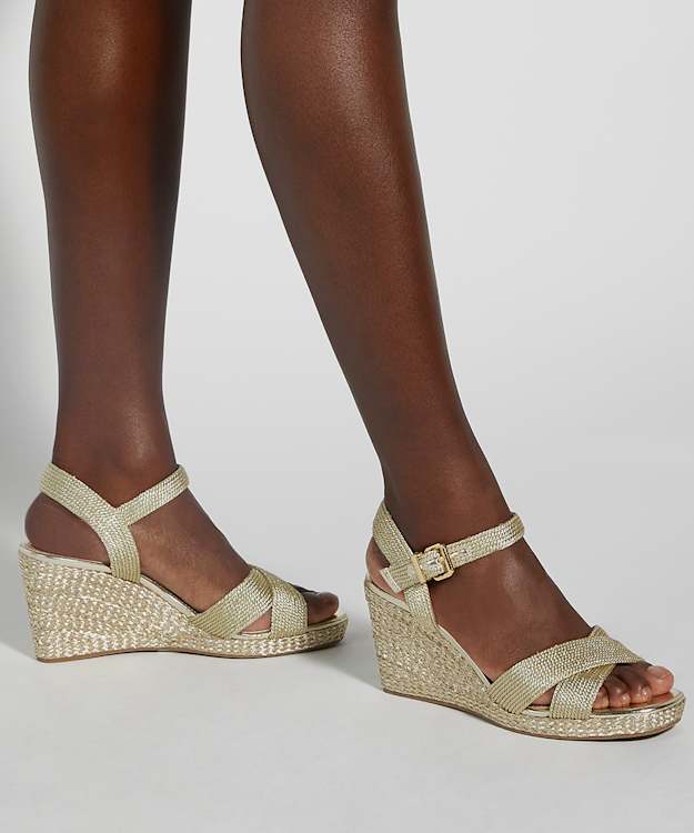 Dune London Kolden - Gold Metallic Braided Wedge Sandals