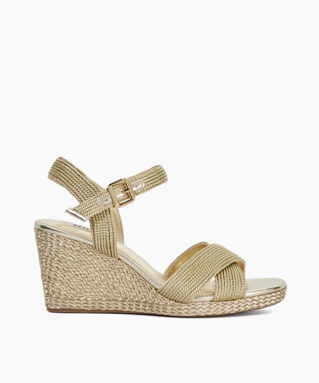 dune london Kolden - Gold Metallic Braided Wedge Sandals