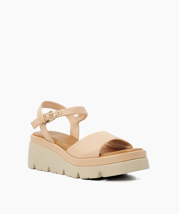 Dune London Komodo - Blush Leather Wedge Heeled Sandals