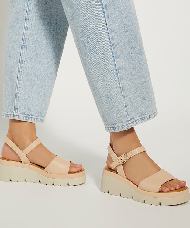 Dune London Komodo - Blush Leather Wedge Heeled Sandals