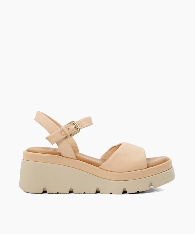 dune london Komodo - Blush Leather Wedge Heeled Sandals