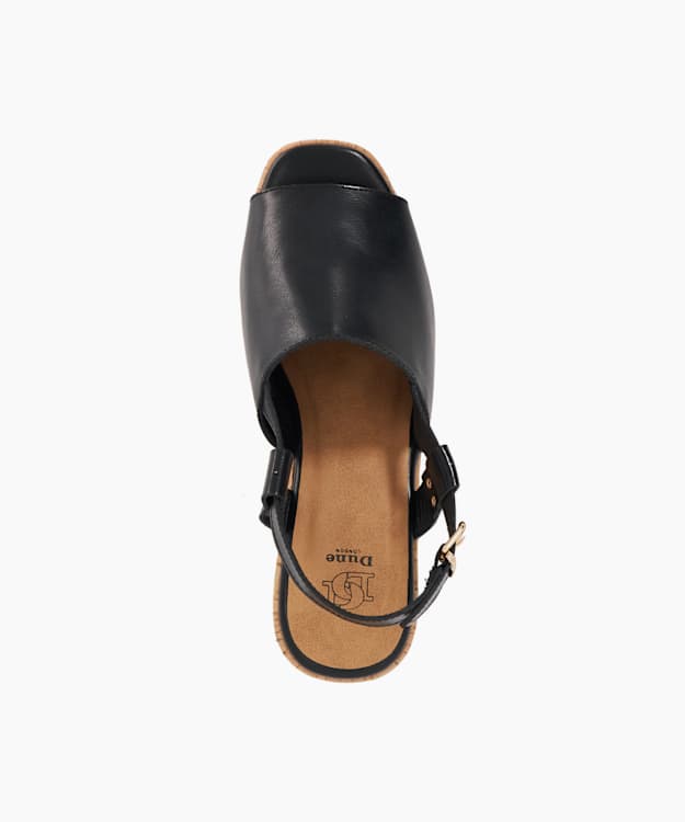 Dune London Kosley - Black Leather Open Toe Wedge Heels