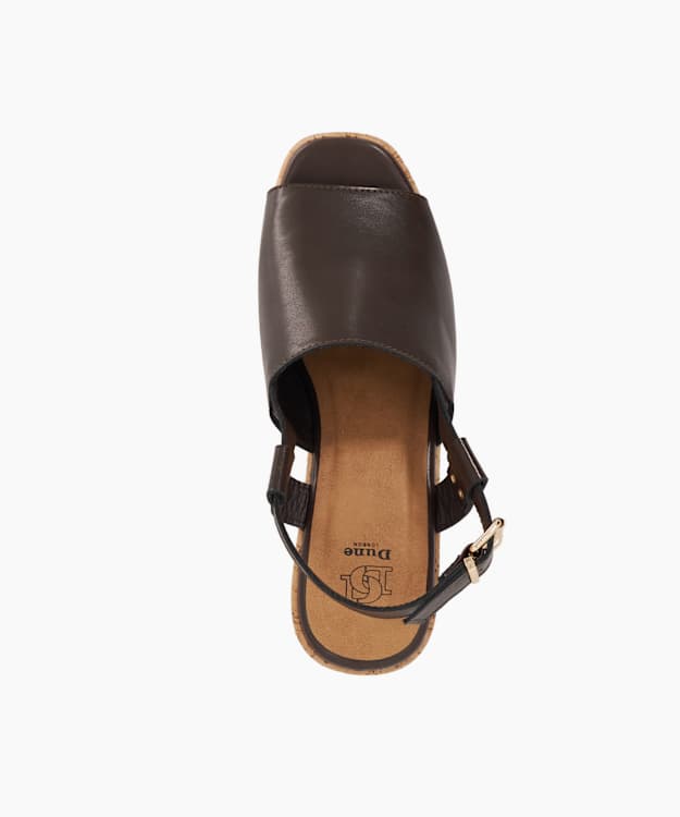 Dune London Kosley - Brown Leather Open Toe Wedge Heels